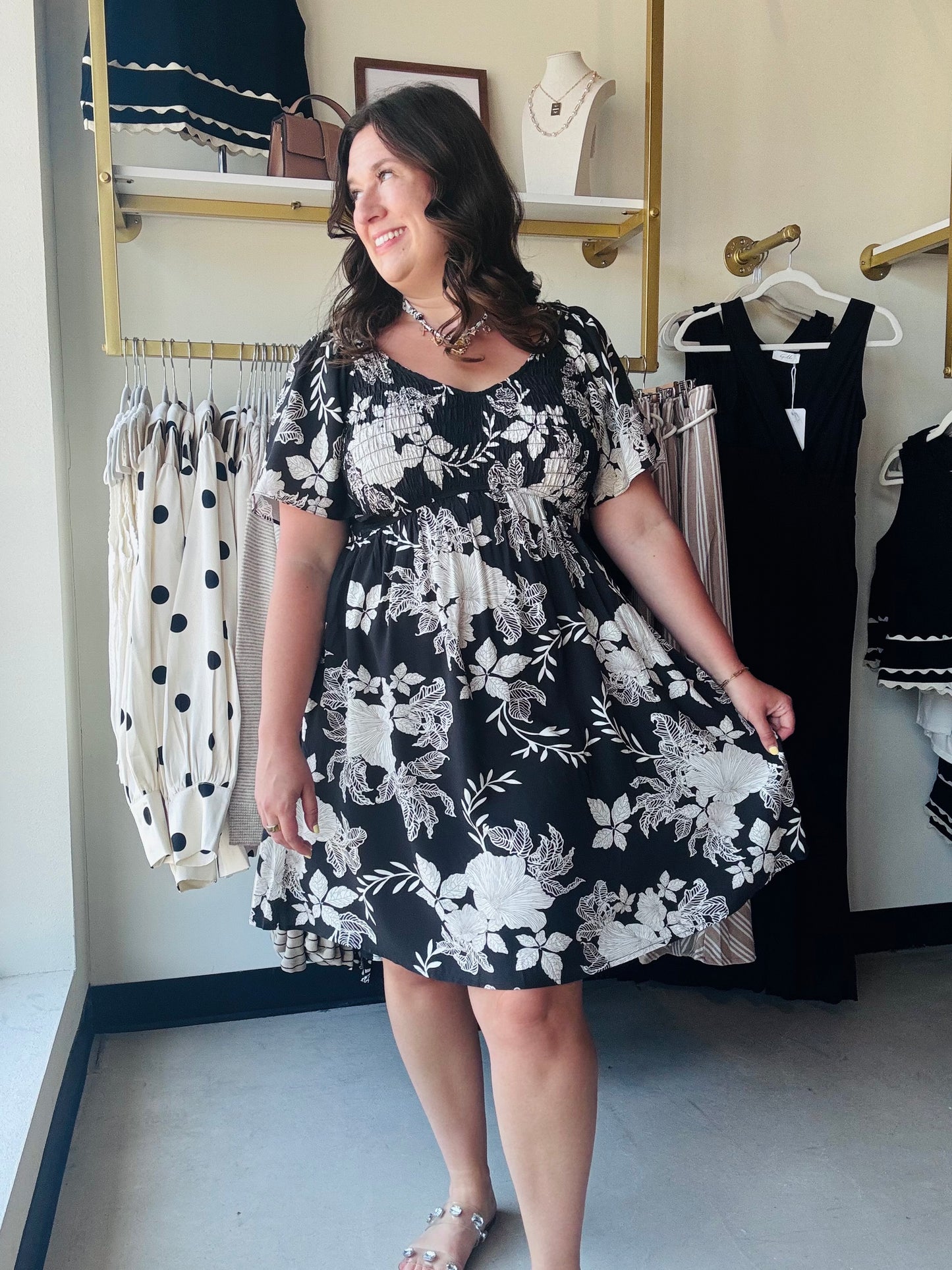 Black & White Flutter Sleeve Dress