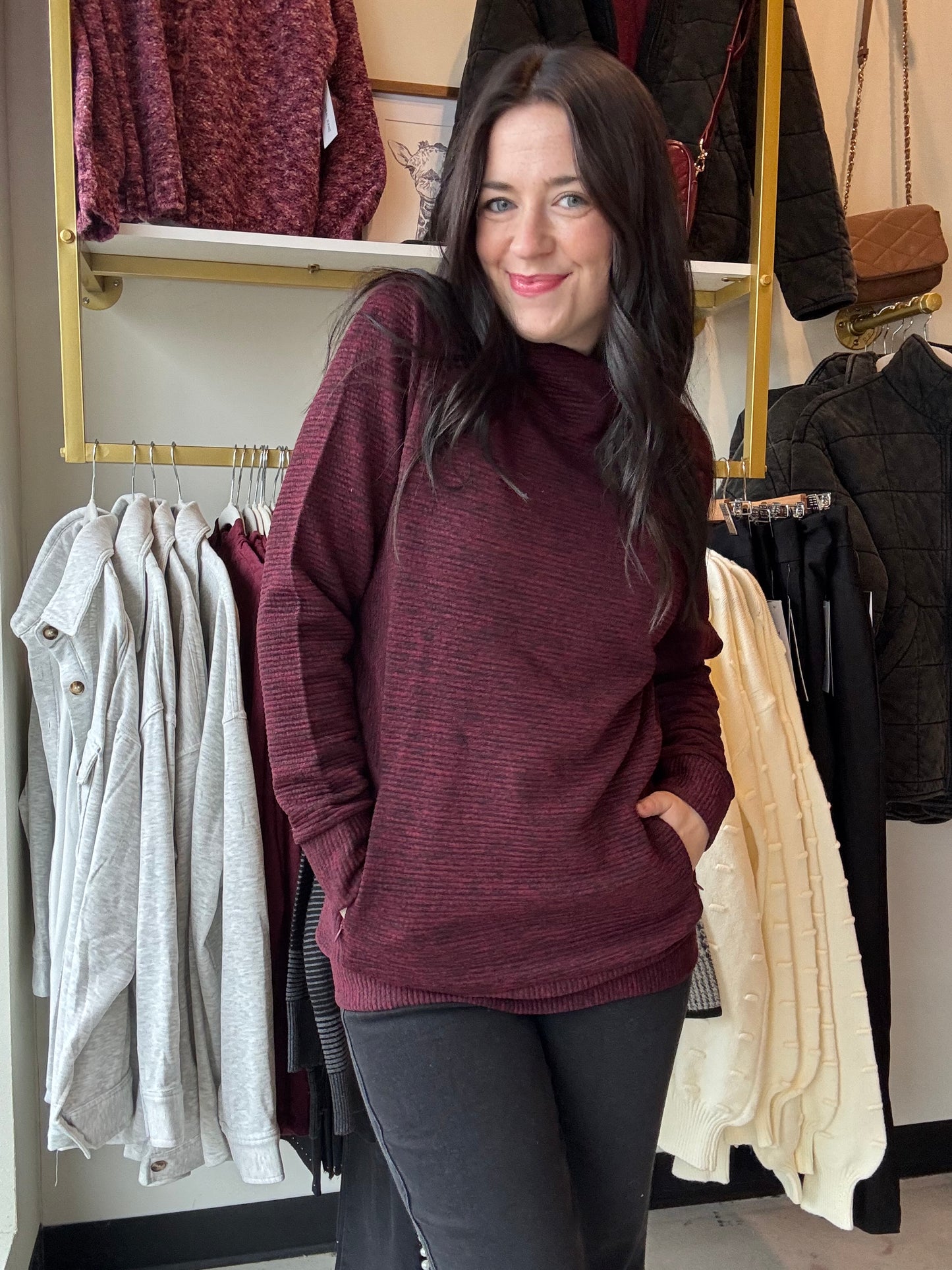 Wine Mock Neck Tunic