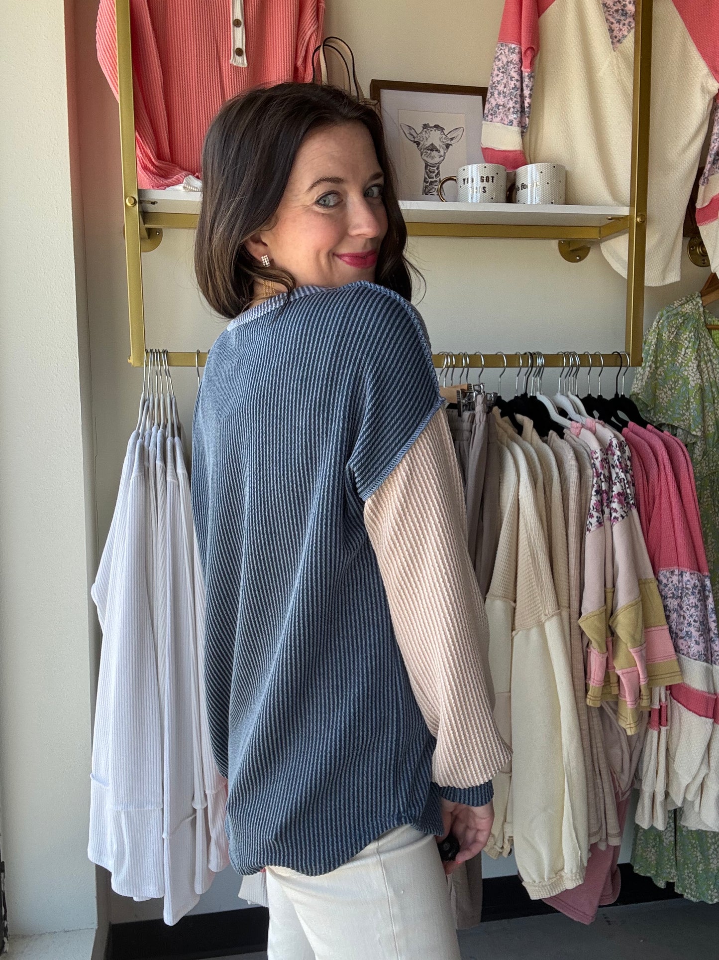 Dark Denim Button Top