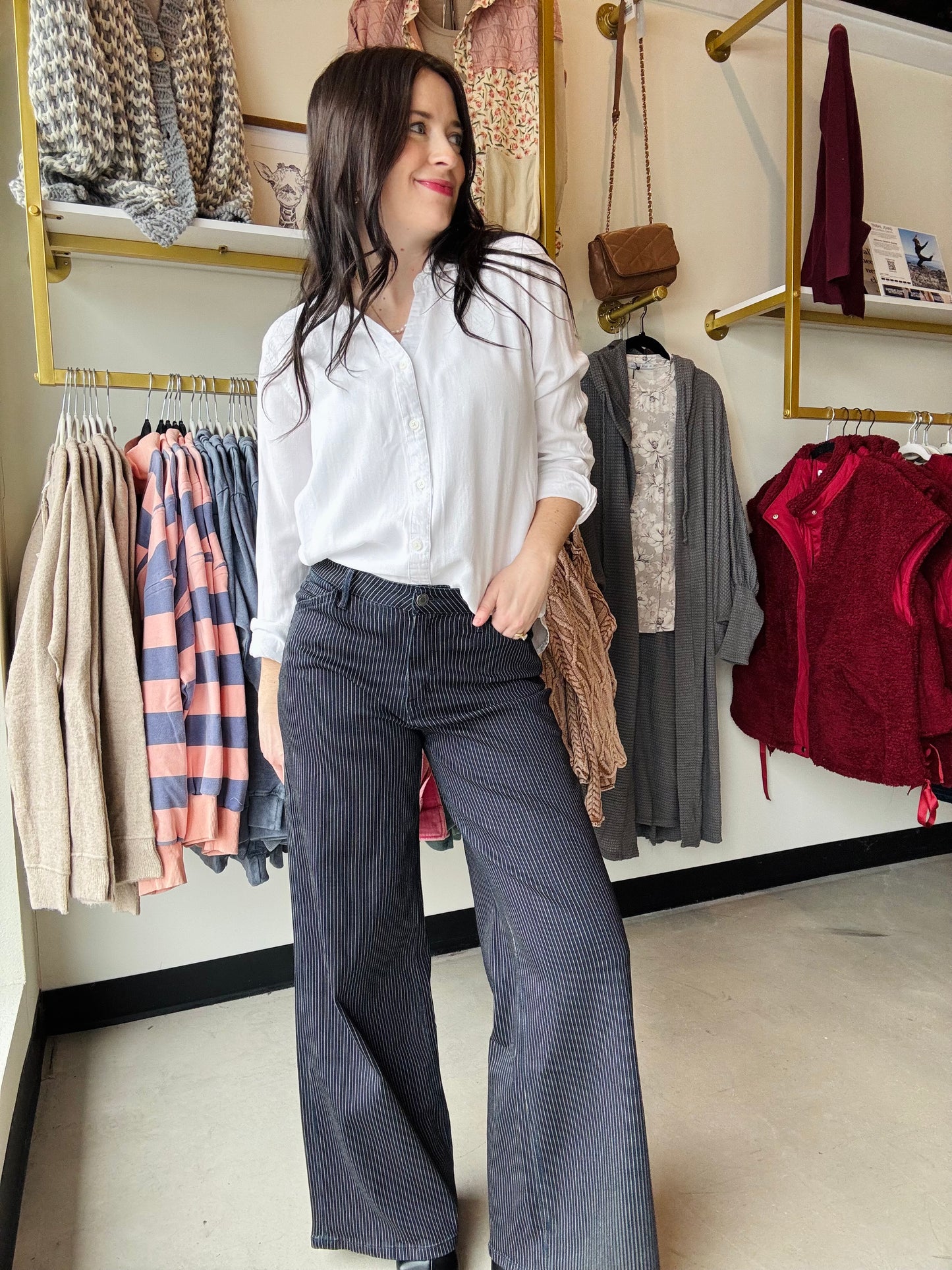 Wide Leg Pin Stripe Jeans