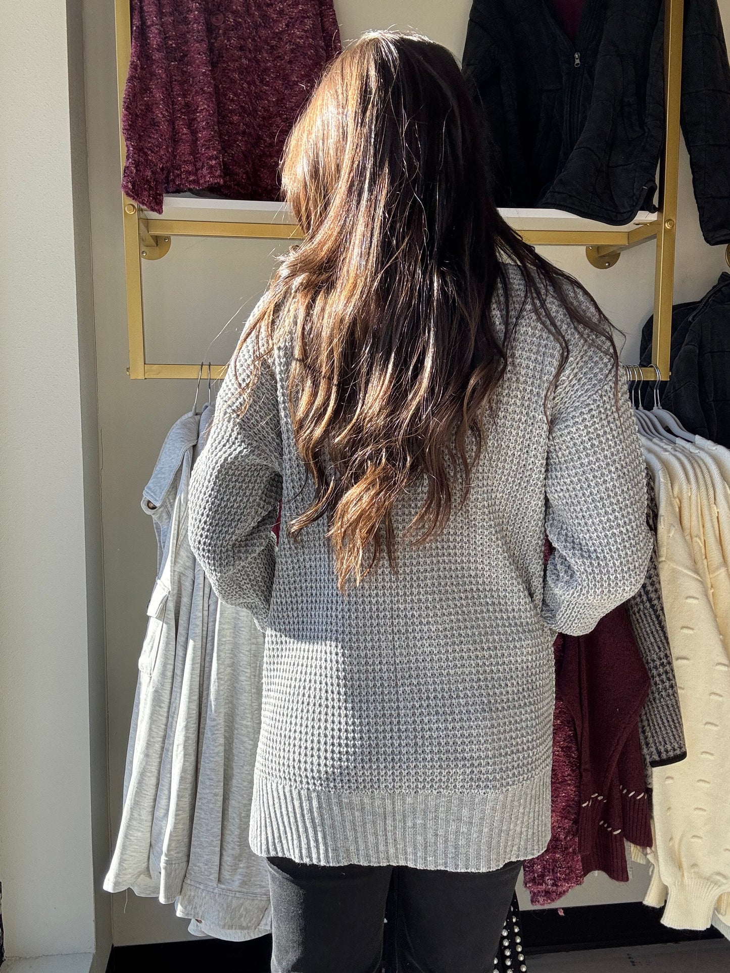 Heather Grey Waffle Cardigan