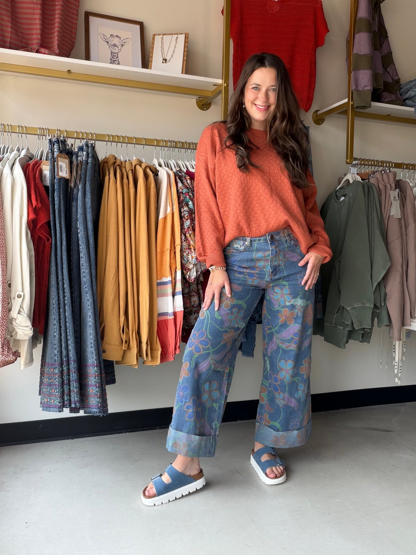 Bold Floral Denim Pants