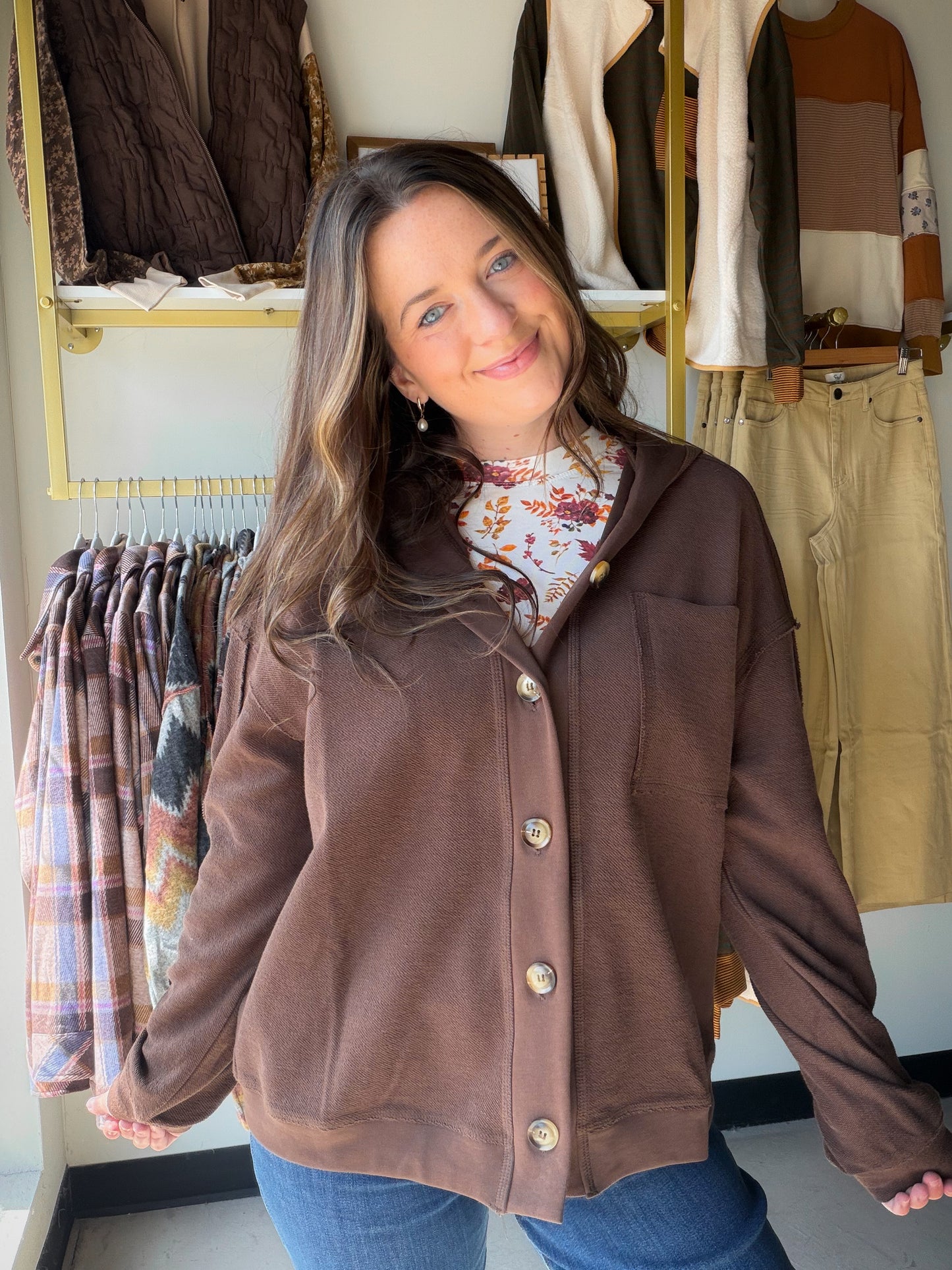 Chocolate Button Hoodie Shacket