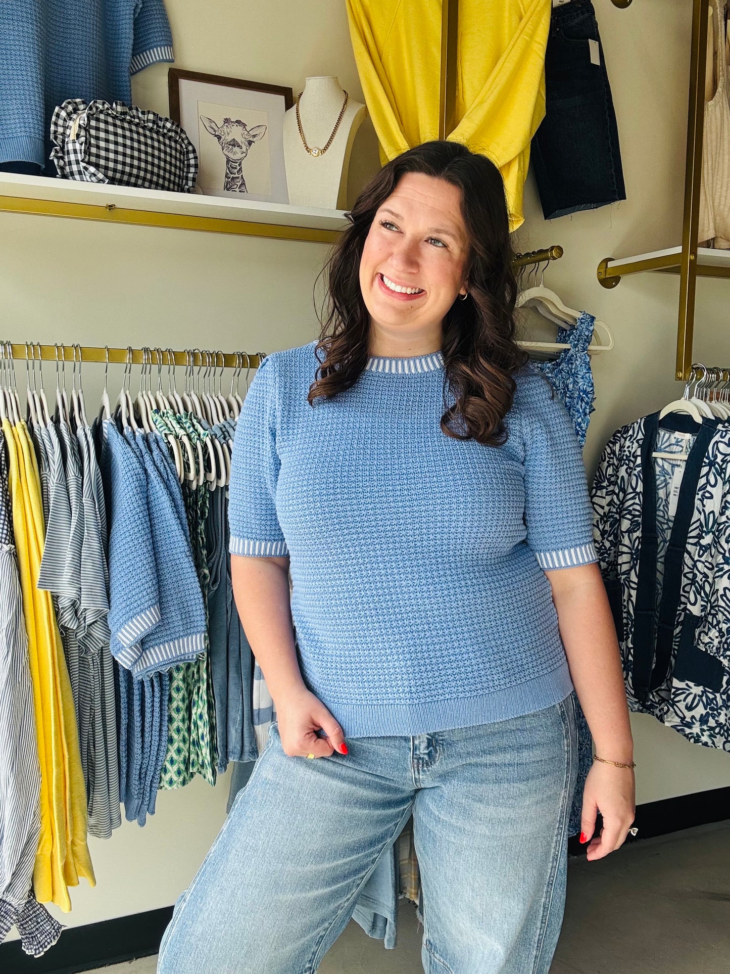 Chambray Bubble Sleeve Sweater