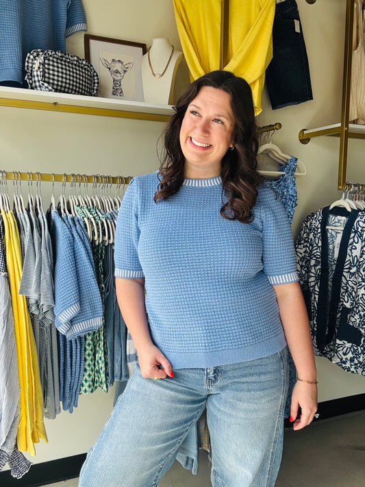 Chambray Bubble Sleeve Sweater