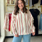 Cream & Red Stripe Gauze Top
