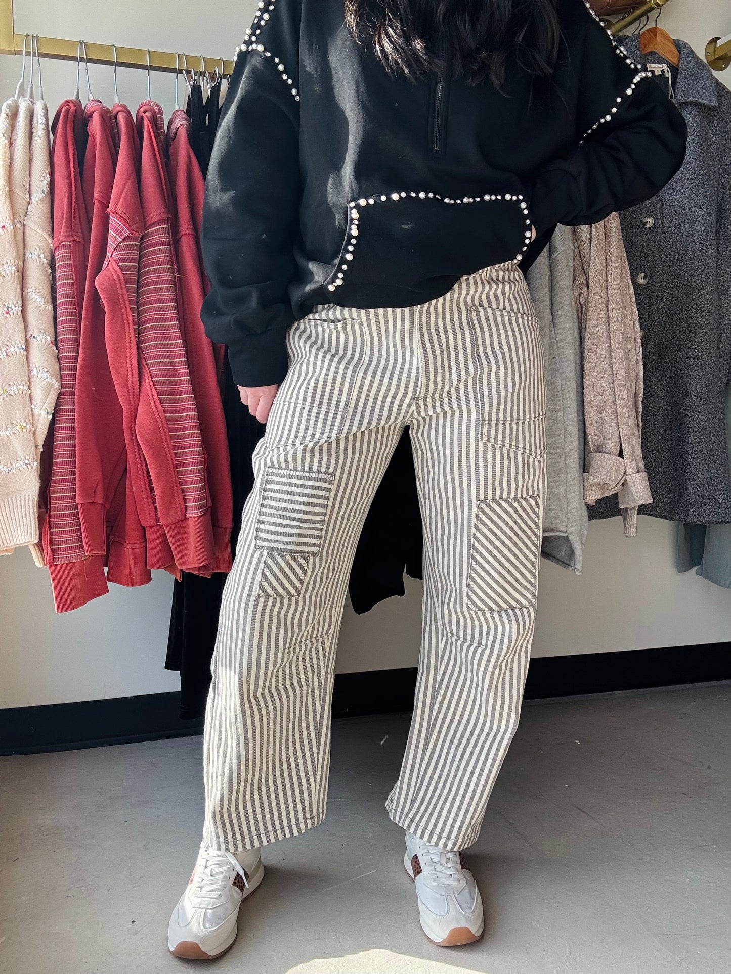 Grey & White Twill Barrel Pants