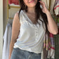 Ivory V Neck Button Tank