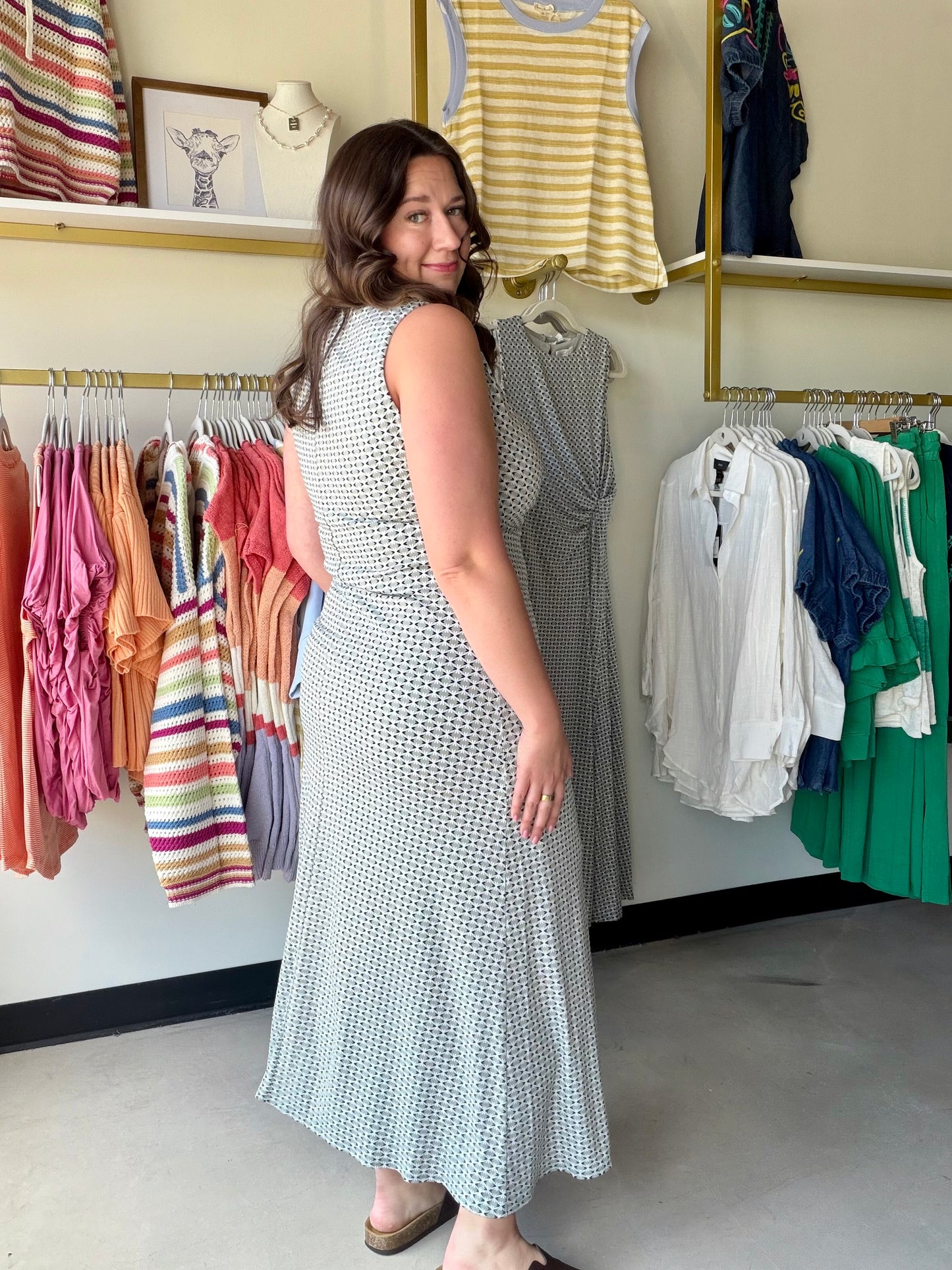 Sage Geometric Side Knot Dress