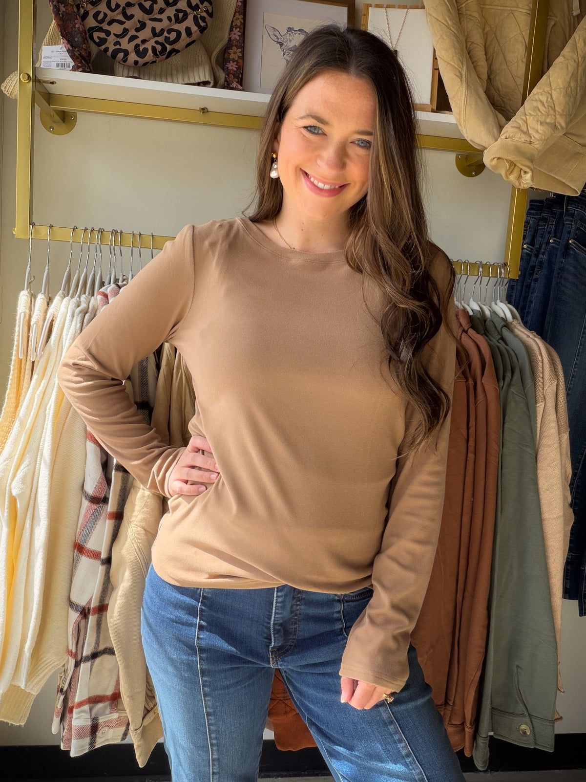 Mocha Solid Brushed Long Sleeve