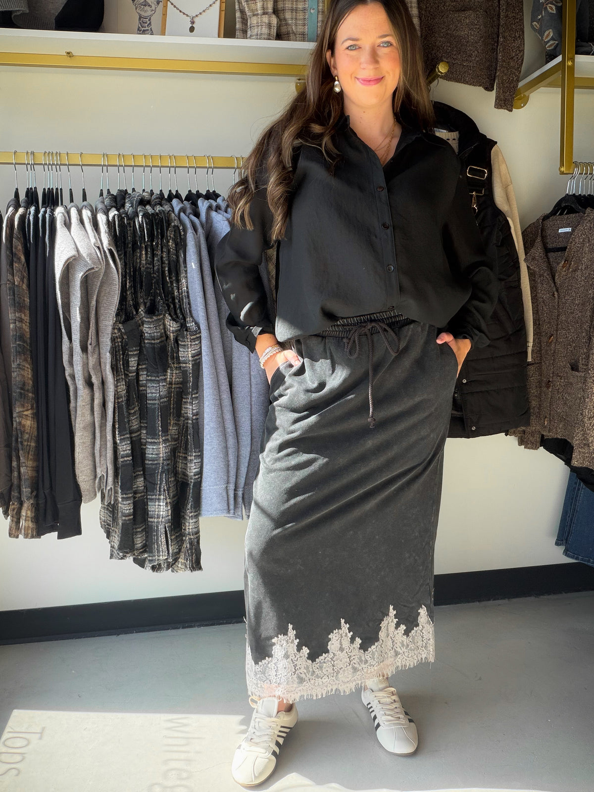Mineral Wash Lace Trim Skirt