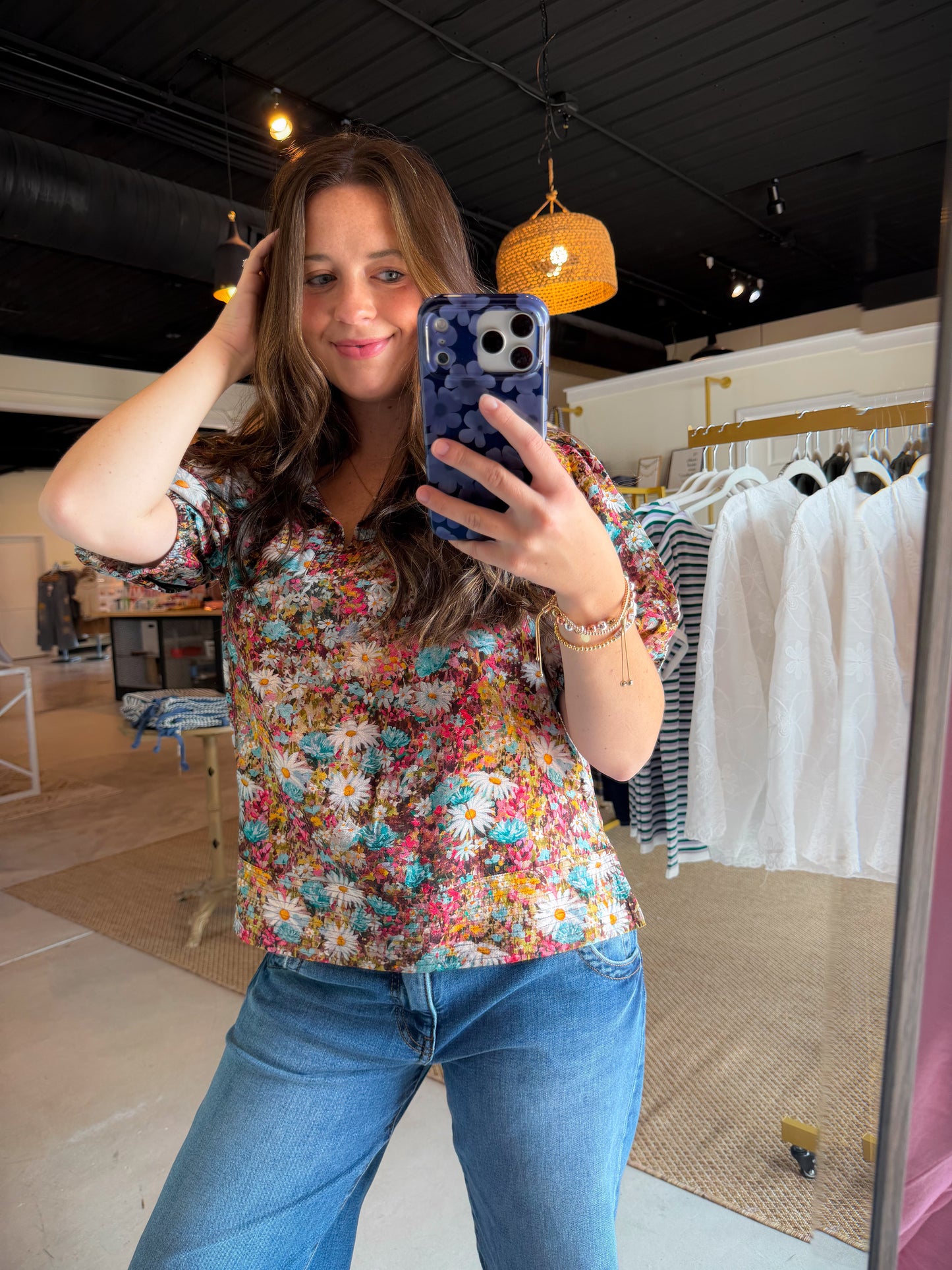 Split Neck Daisy Print Popover