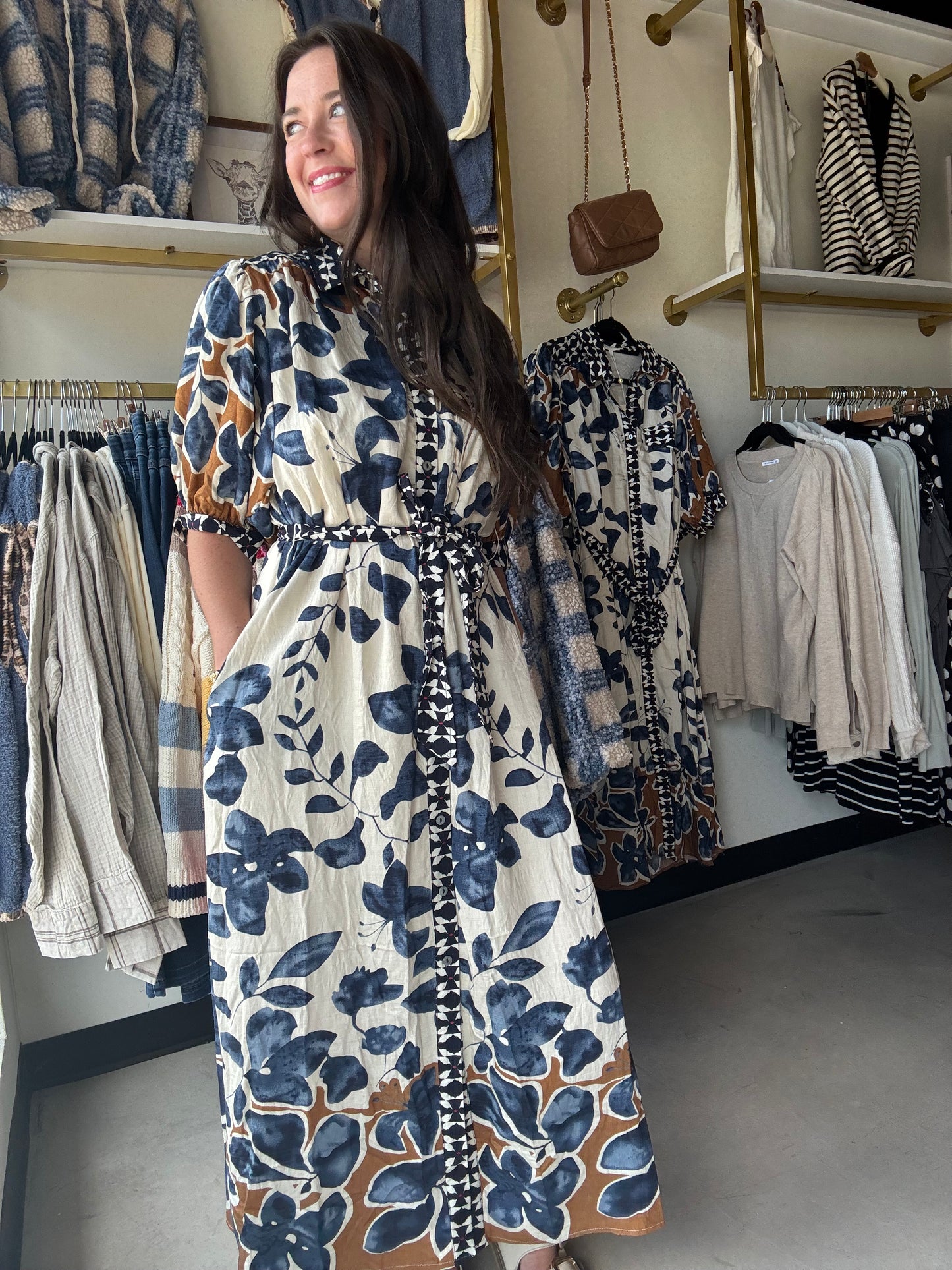 Slate & Mustard Button Dress