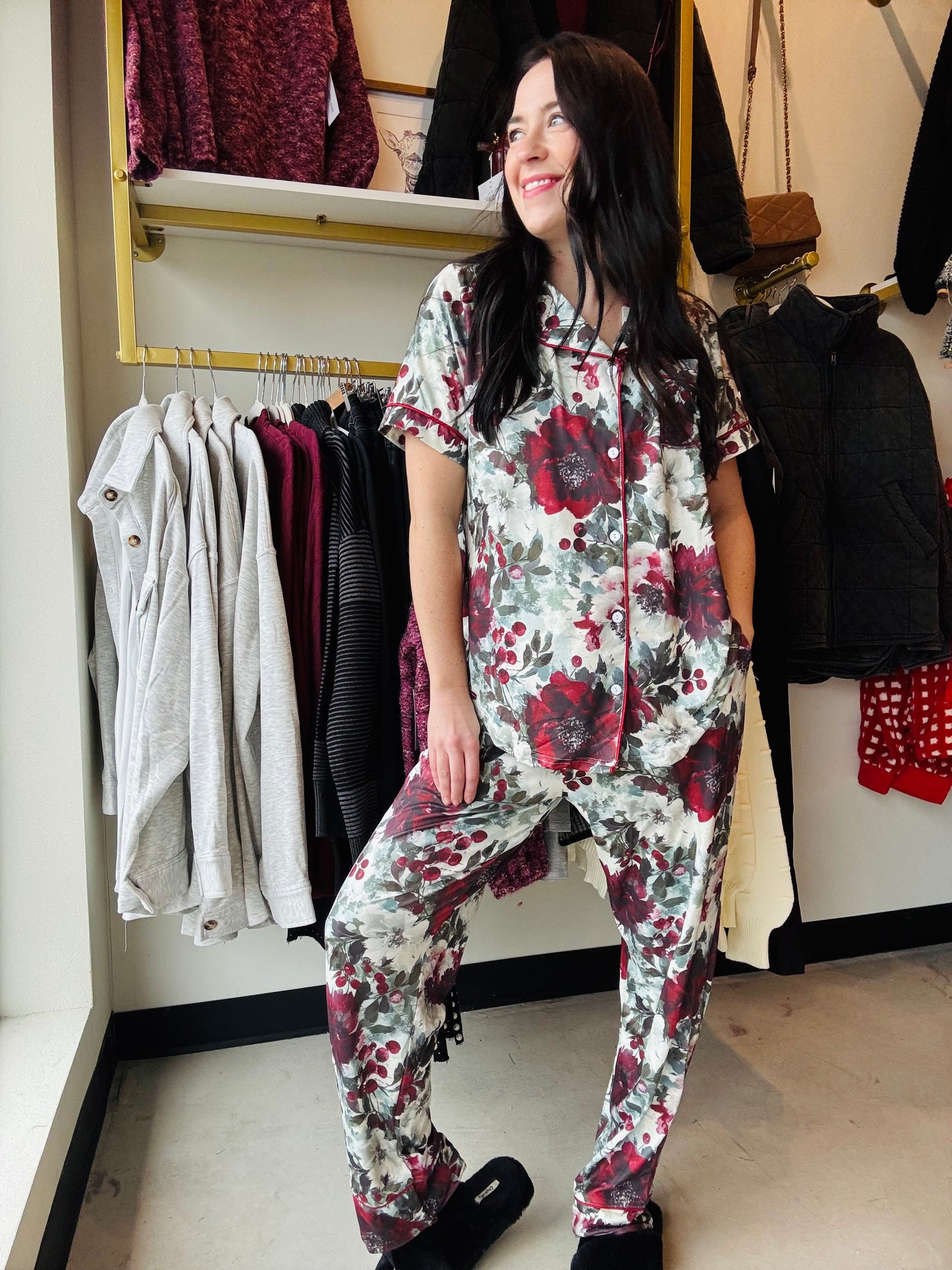 Winter Floral Button  PJ Set