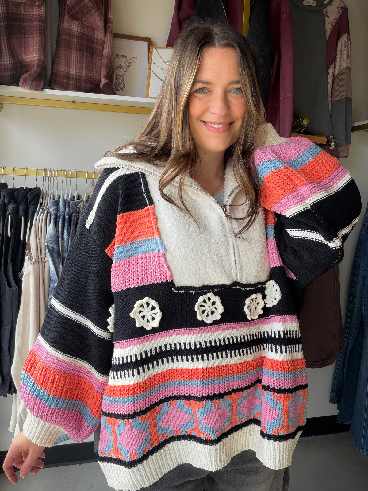 Vibrant Chenille Balloon Sleeve Pullover