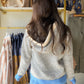 Blue Gray Contrast Button Hoodie