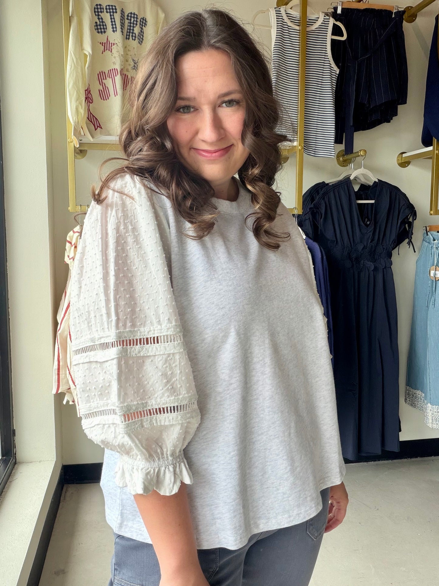 Heather Grey Accent Sleeve Pullover
