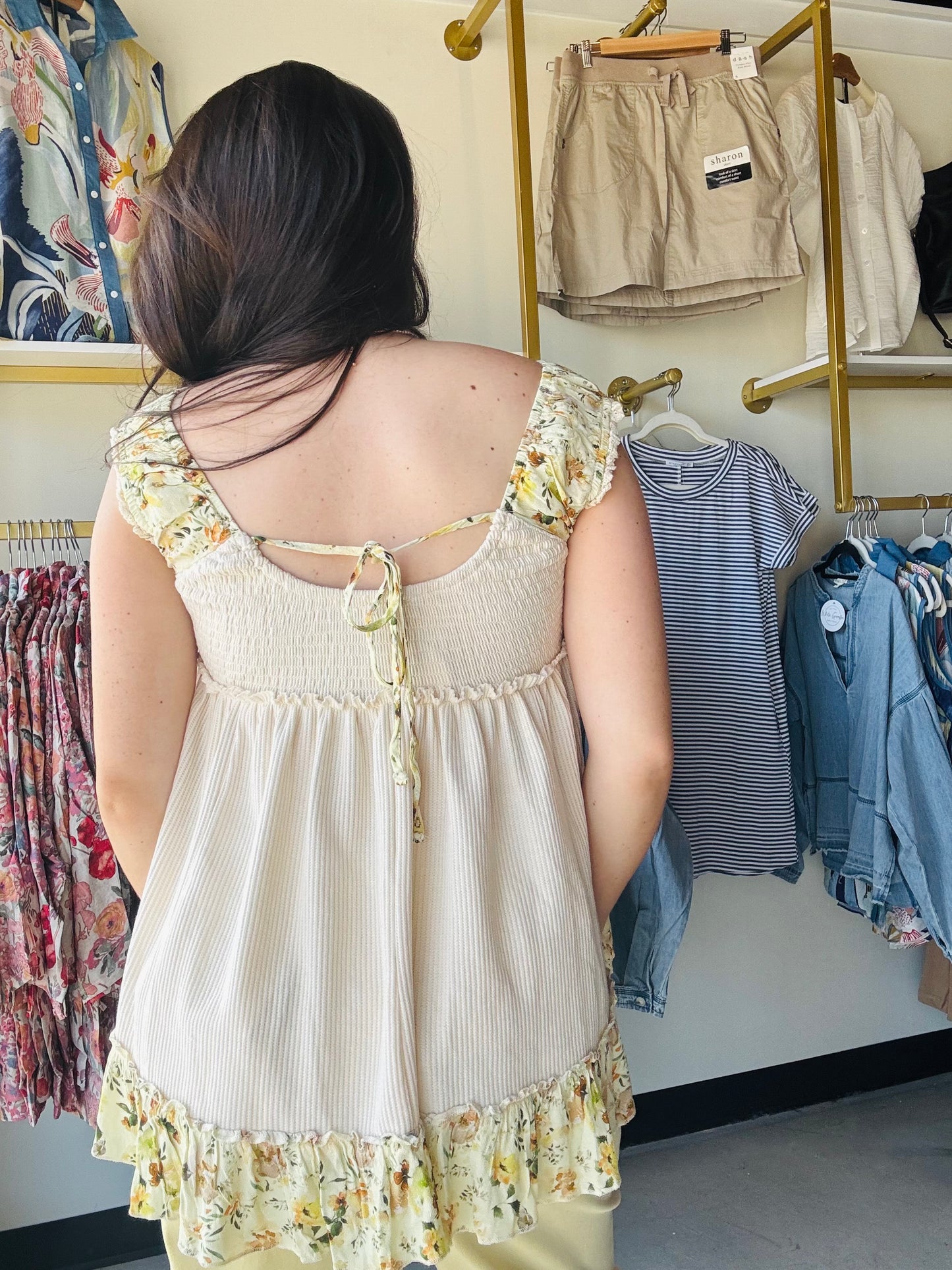 Yellow Accent Trim V Neck Tank