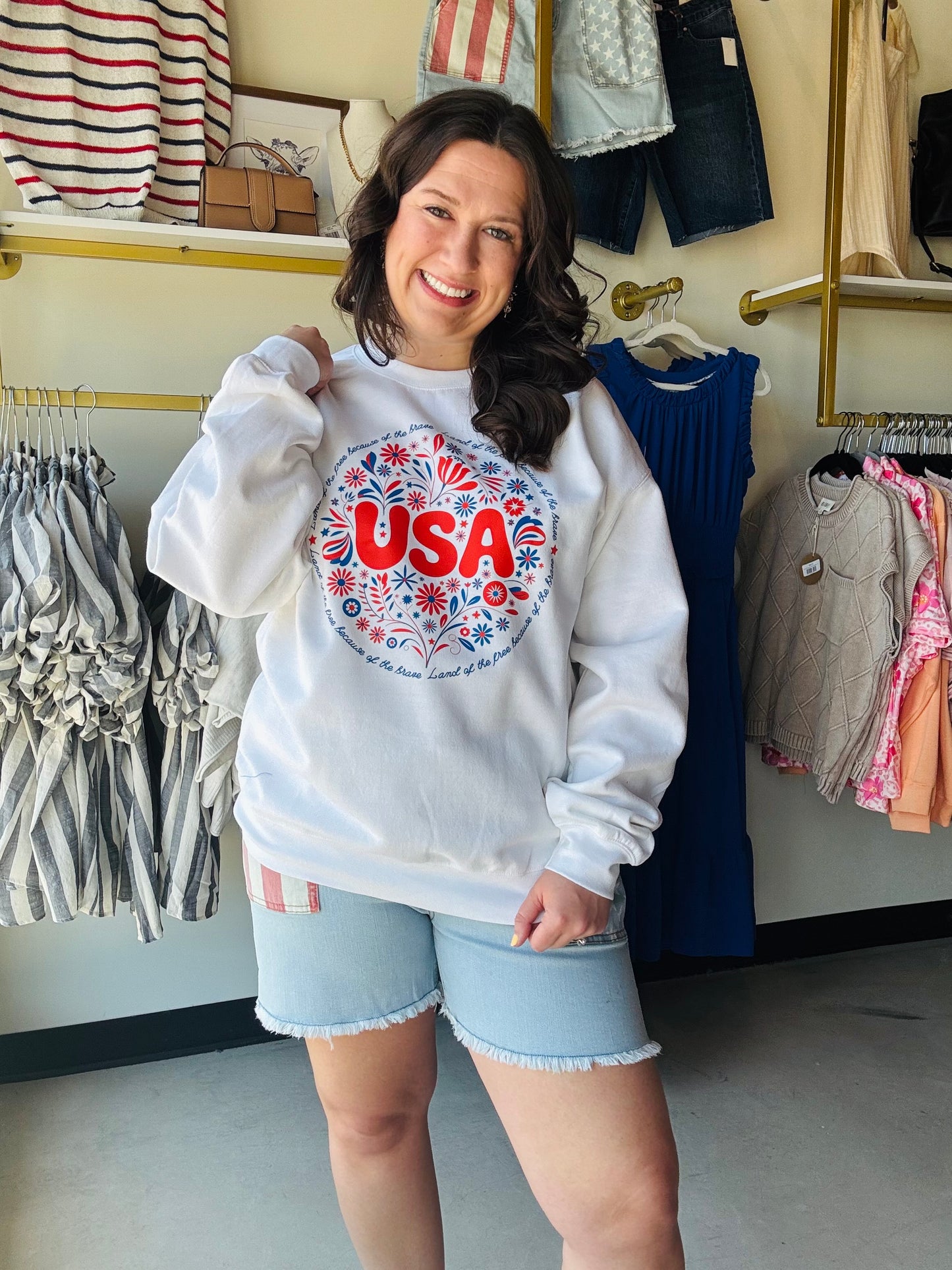 White USA Crewneck