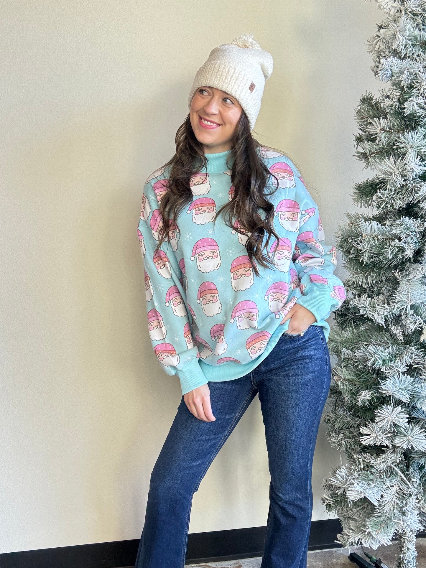 Pink & Blue Santa Mock Neck