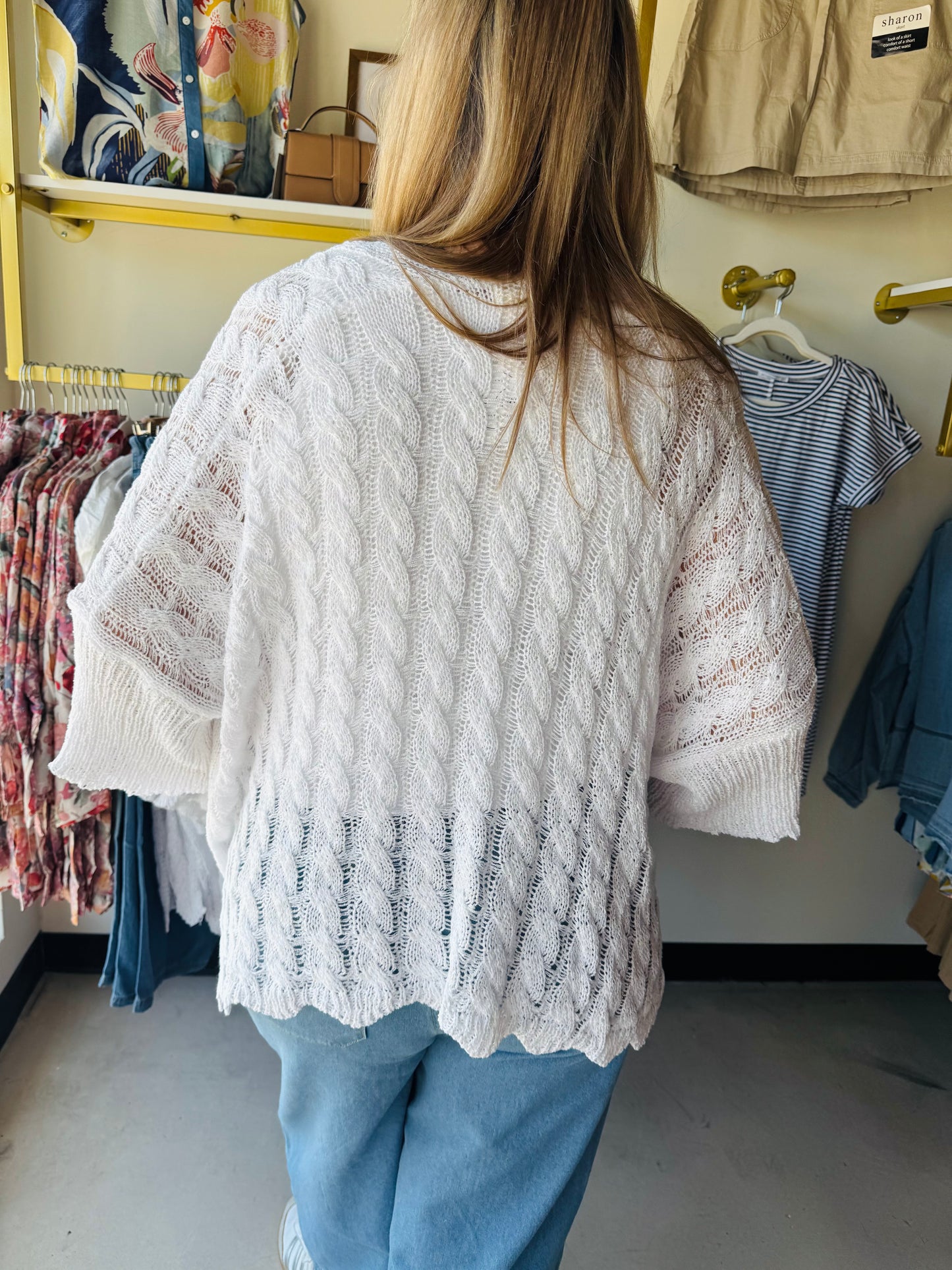 White Crochet Slouchy Cardigan