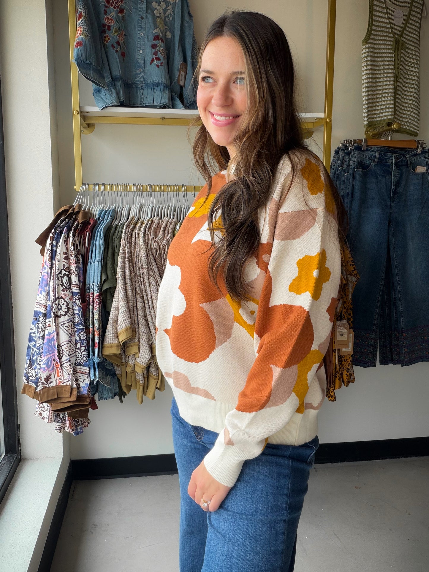 Floral Intarsia Crewneck Sweater