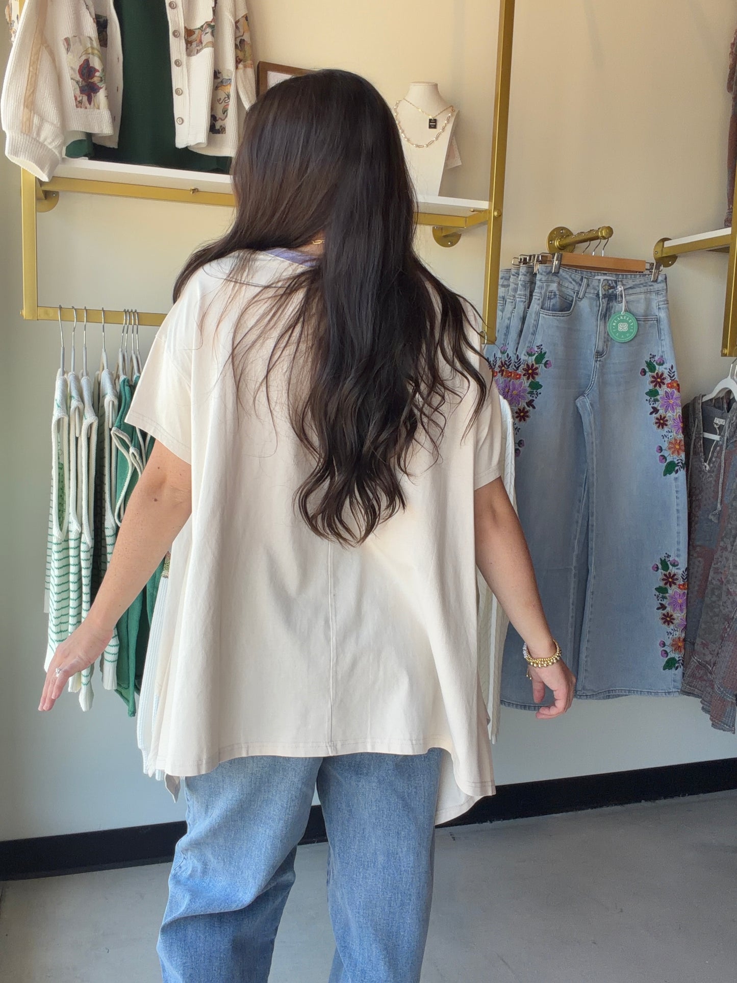 Ecru Accent Band Flowy Tee
