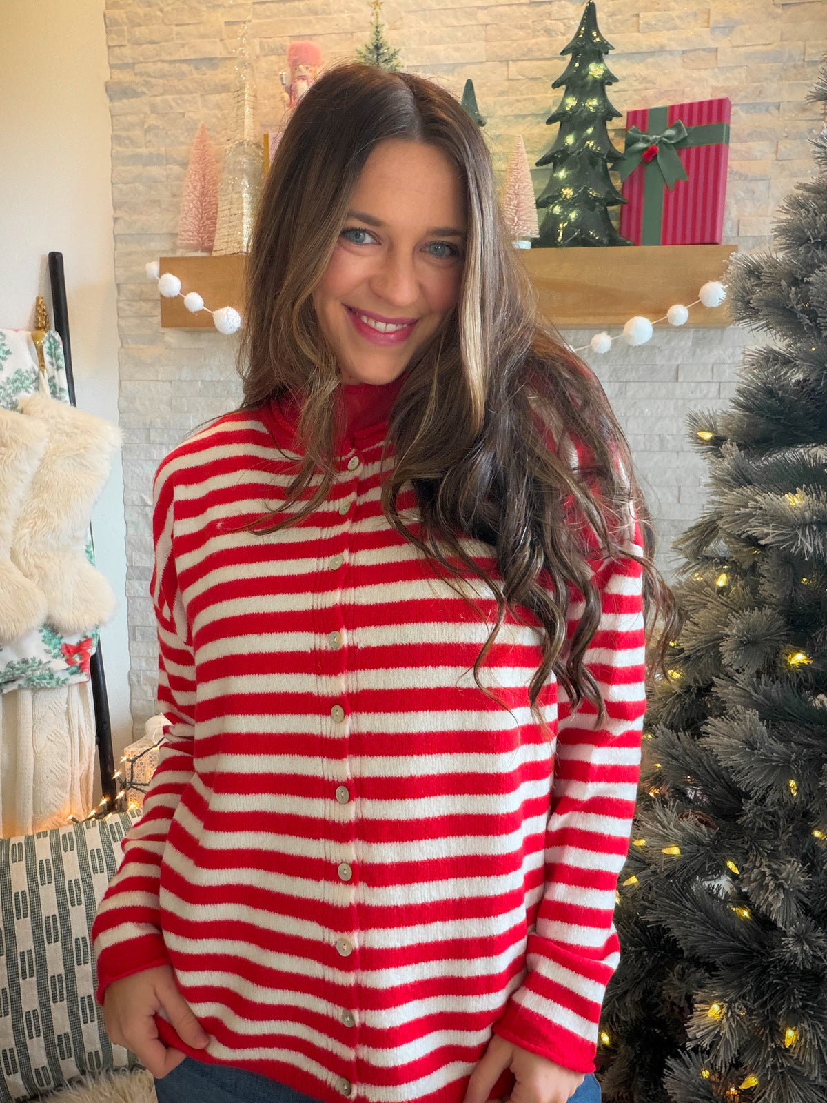 Red Striped Sweater Cardigan