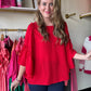 Blaine Ruffle Sleeve Top - Red