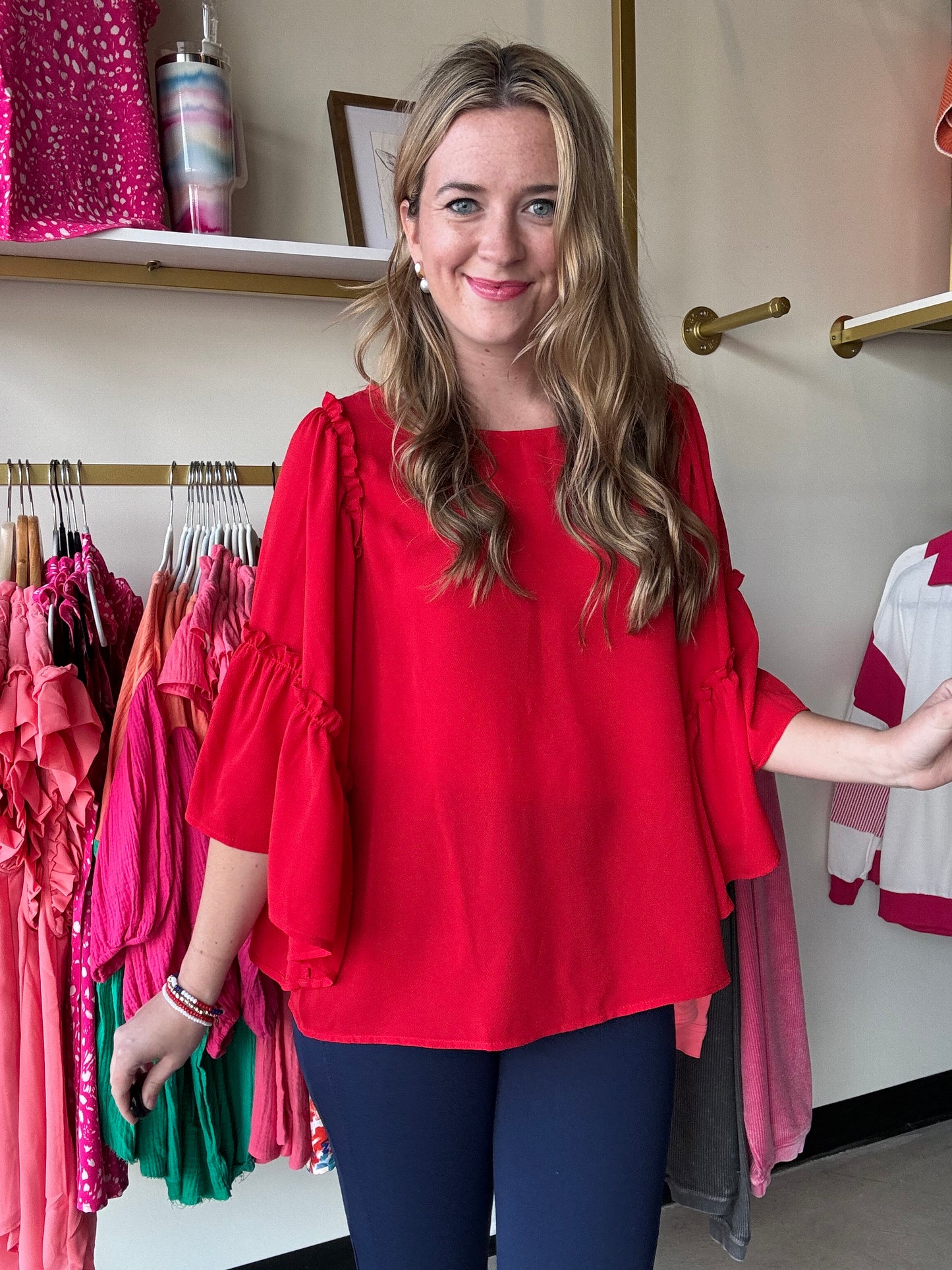 Blaine Ruffle Sleeve Top - Red