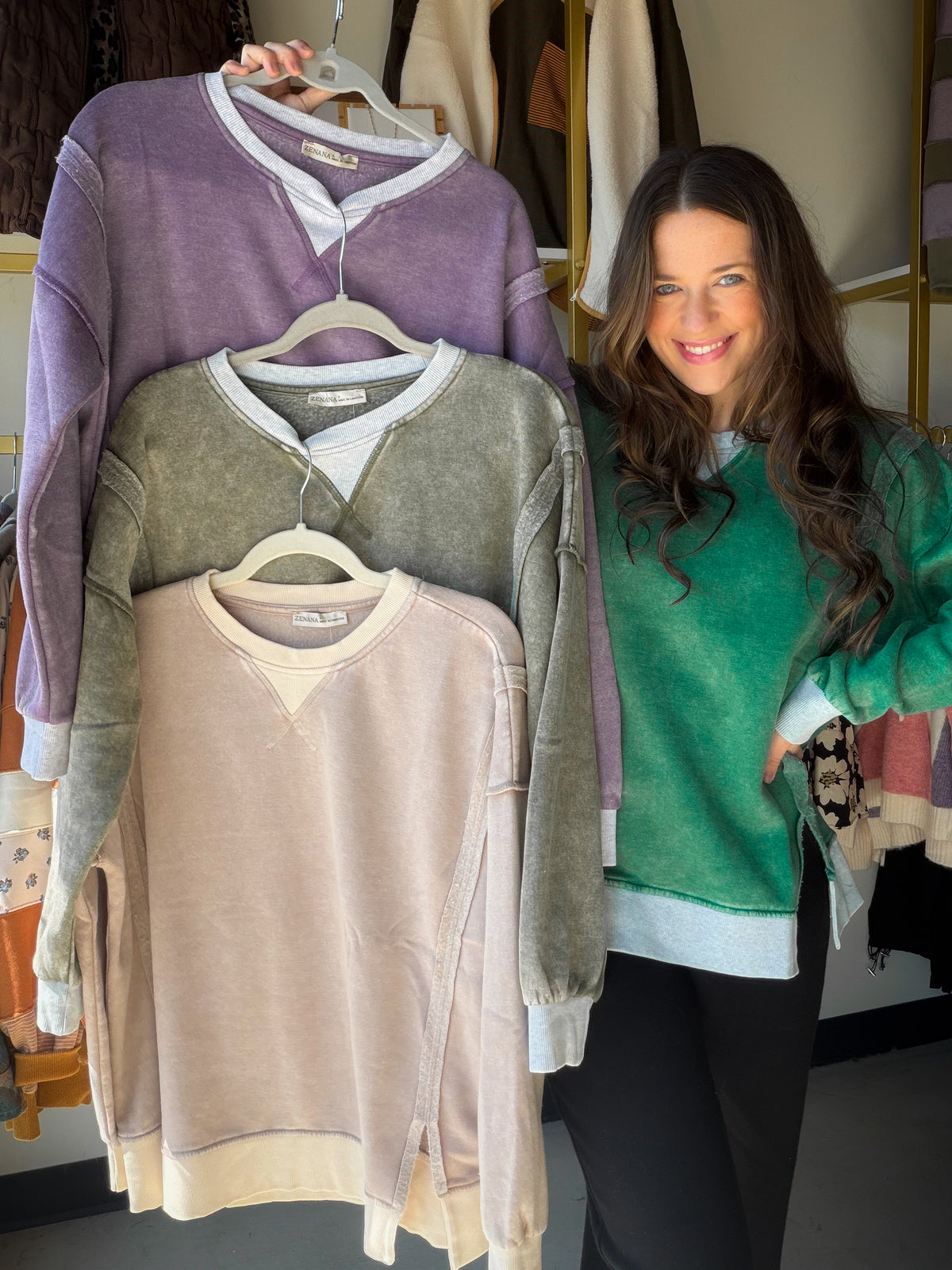 Light Olive Acid Wash Pullover