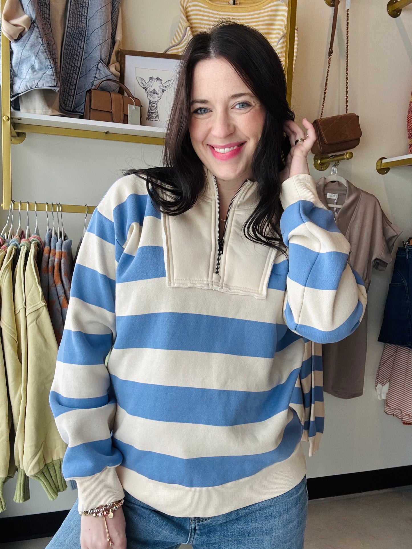 Sky Blue French Terry Half Zip