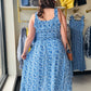Blue Scoop Smocked Bodice Dress