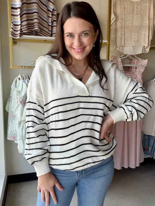 Ivory & Black Striped Sweater