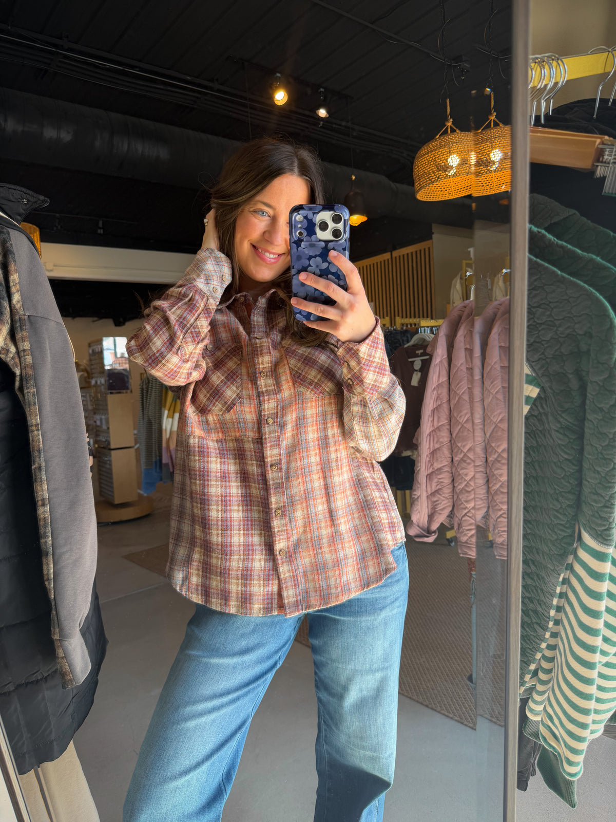 Mixed Plaid Woven Button Up