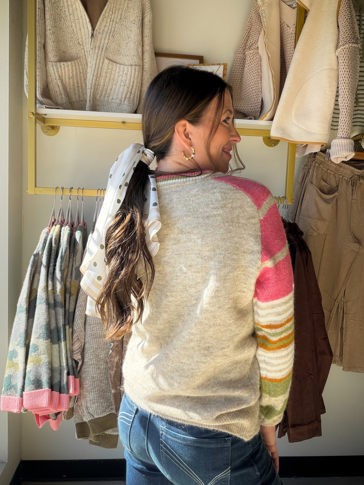 Pink Accent Sleeve Sweater
