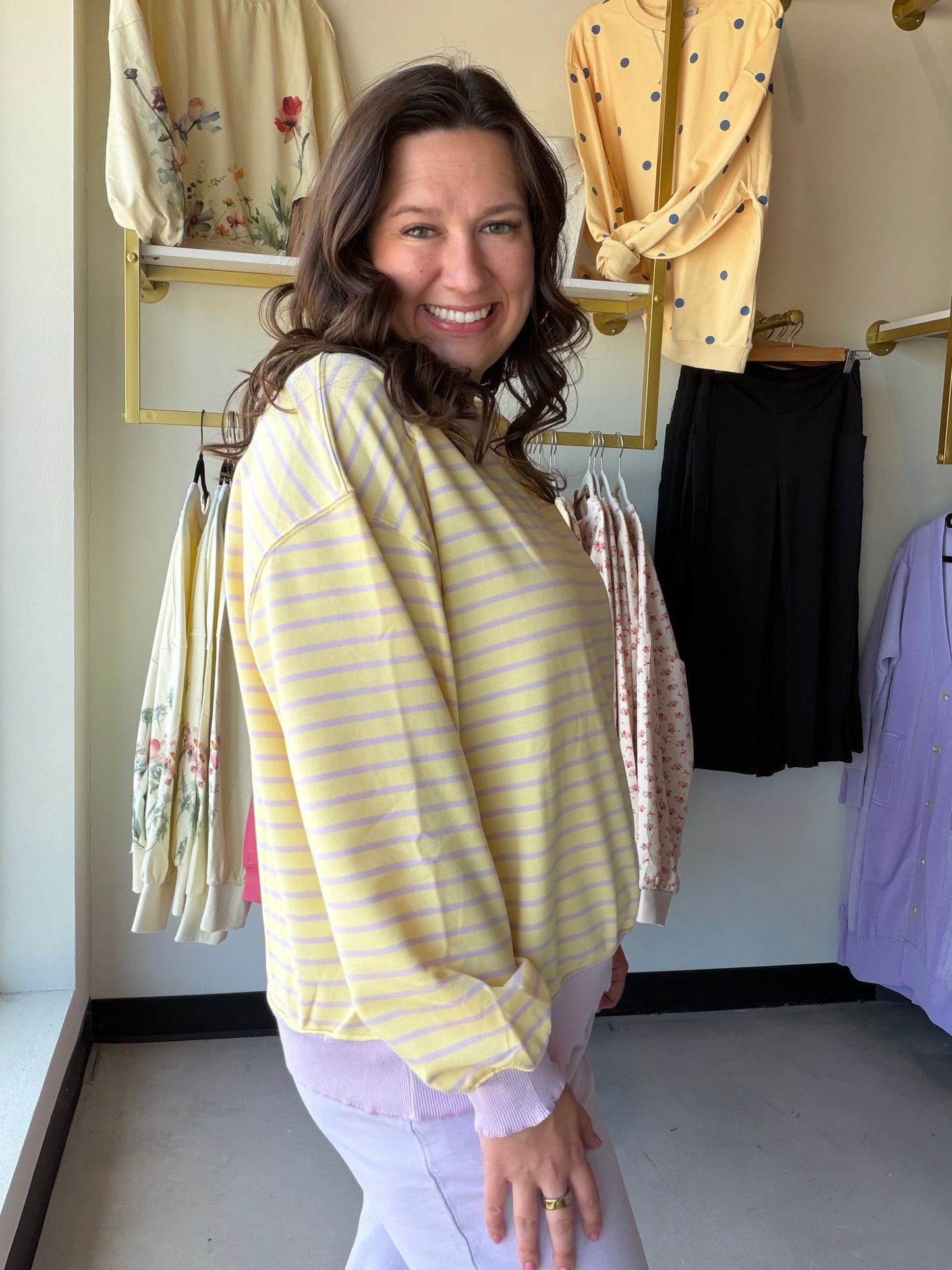 Yellow Combo Lettuce Hem Pullover
