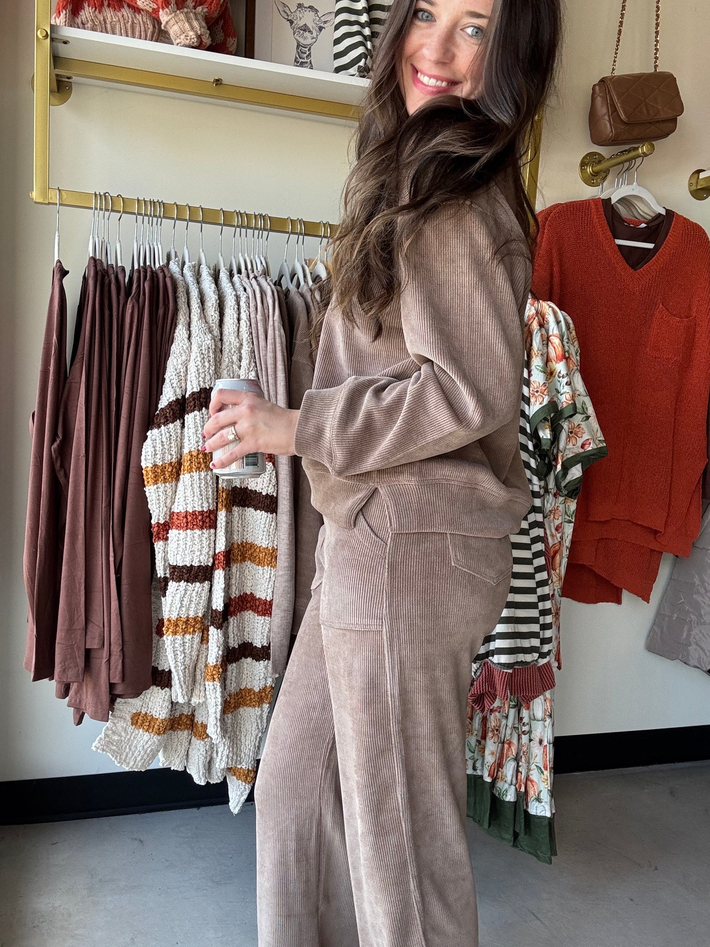 Khaki V Neck Corduroy Top