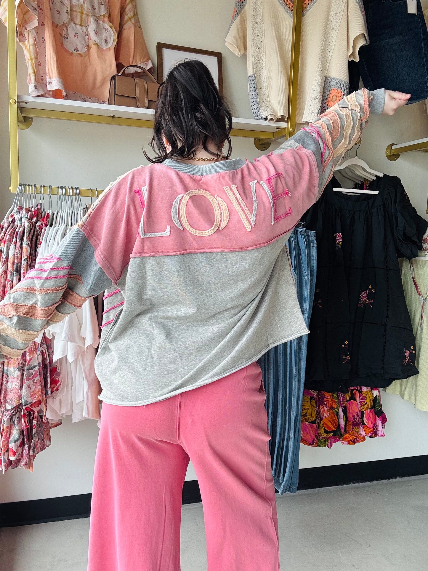 Washed Pink Stripe LOVE Pullover