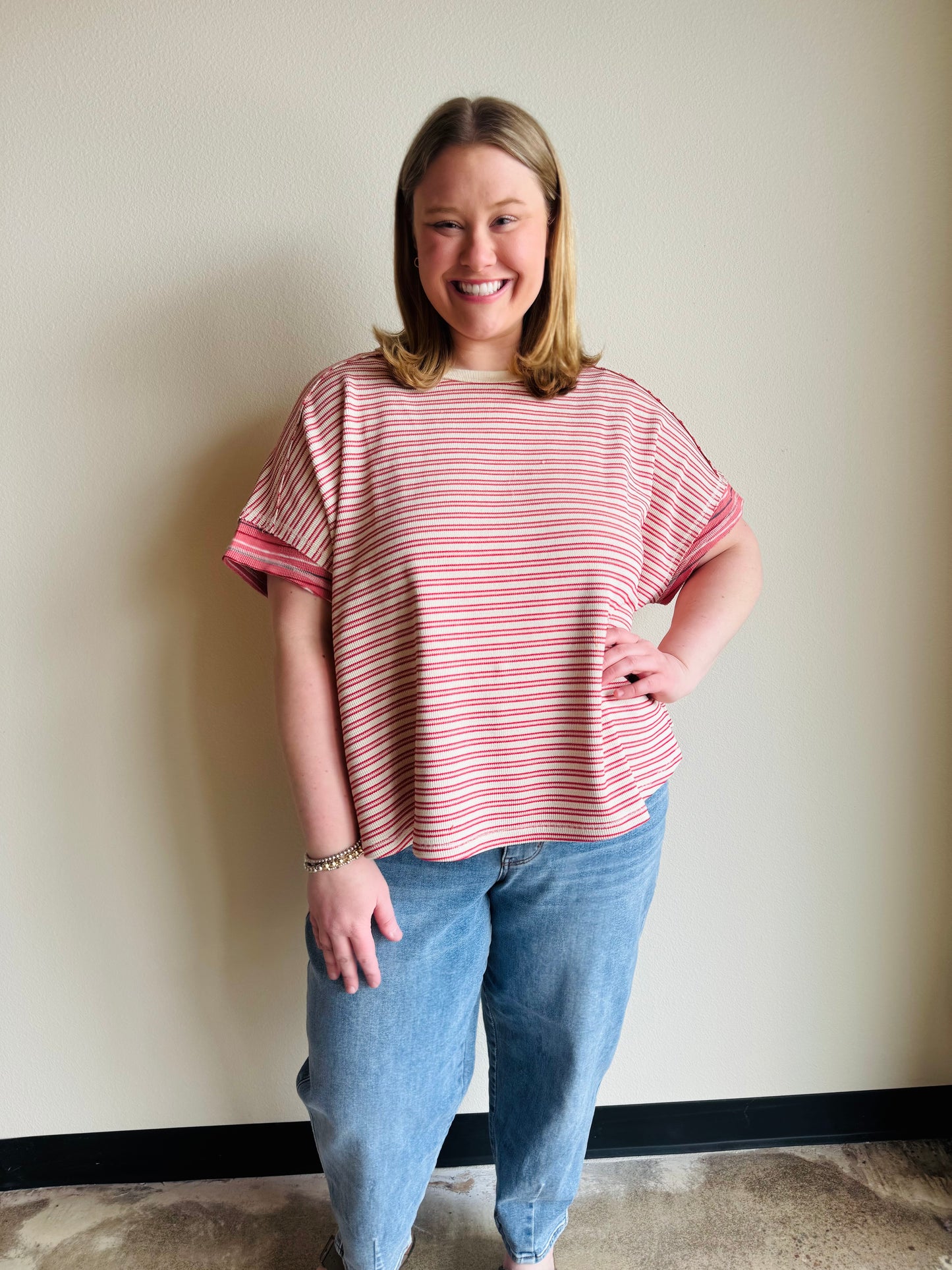 Oatmeal Pink Striped Oversized Top
