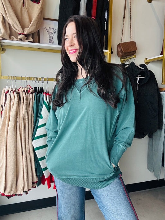 Hunter Green Pigment Dyed Pullover