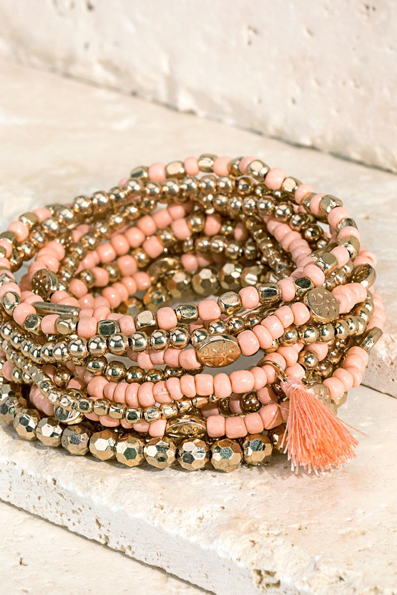 Peach Mixed Bead Stretch Bracelets