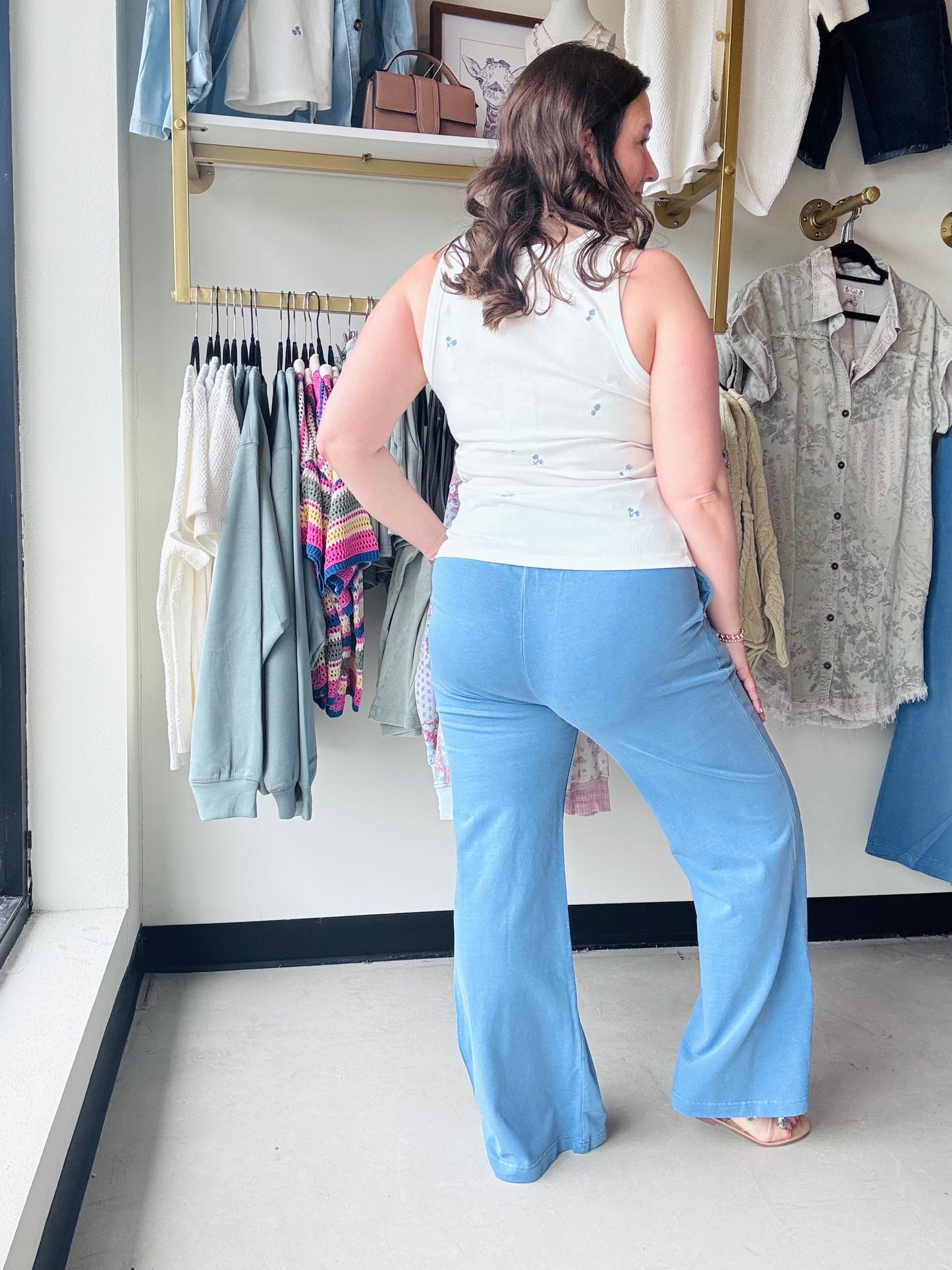 Blue Grey Knit Flare Pants
