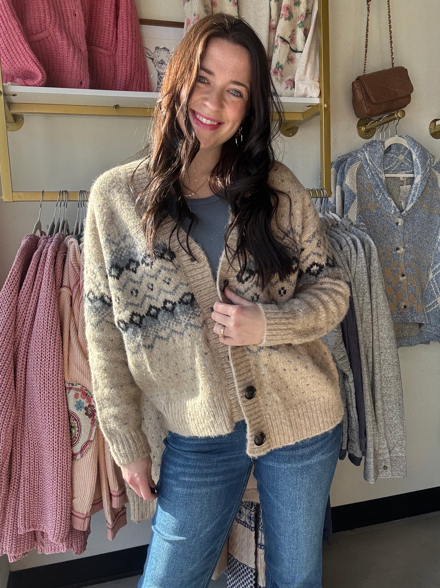 Latte Combo Button Sweater