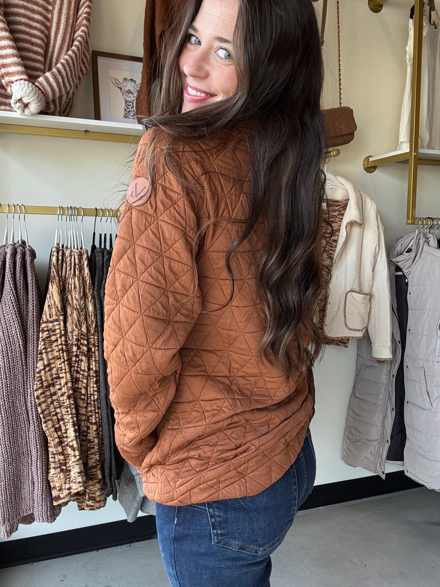 Rust Geometric Snap Pullover