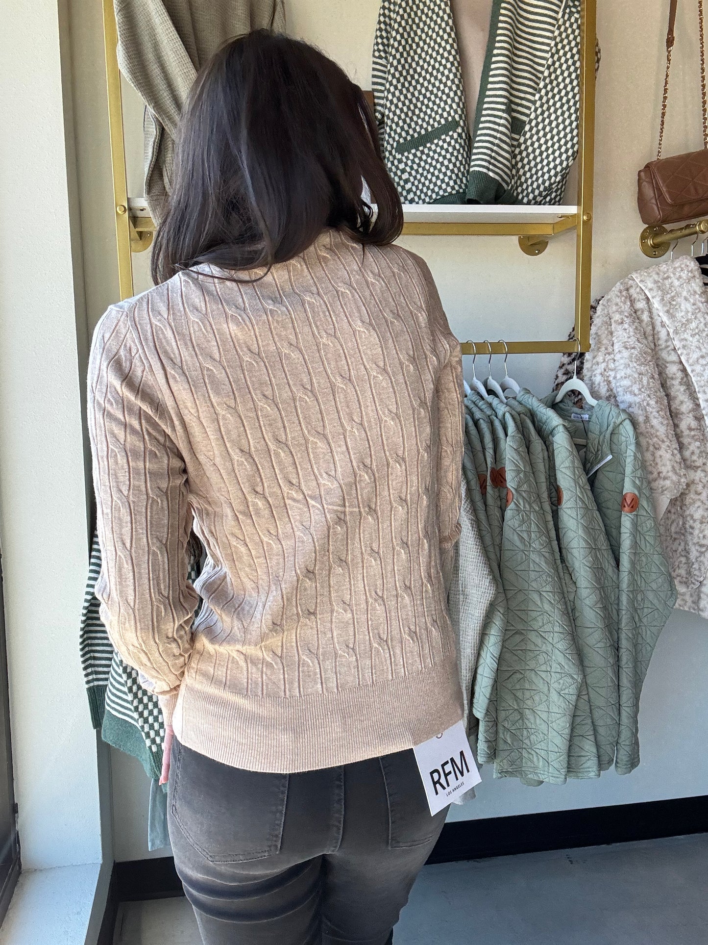 Khaki Button Up Cable Knit Cardigan