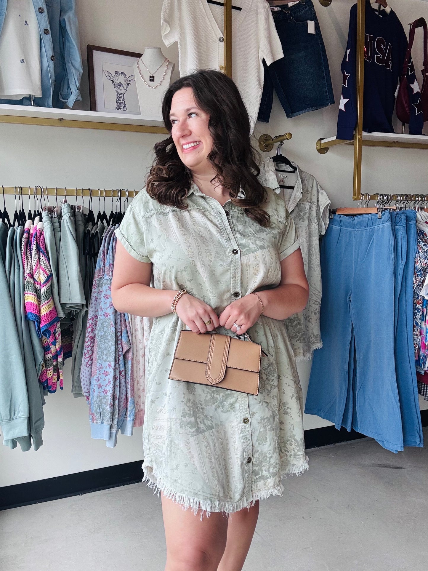 Sage Muted Floral Button Up Dress