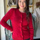 Red Button Up Cable Knit Cardigan