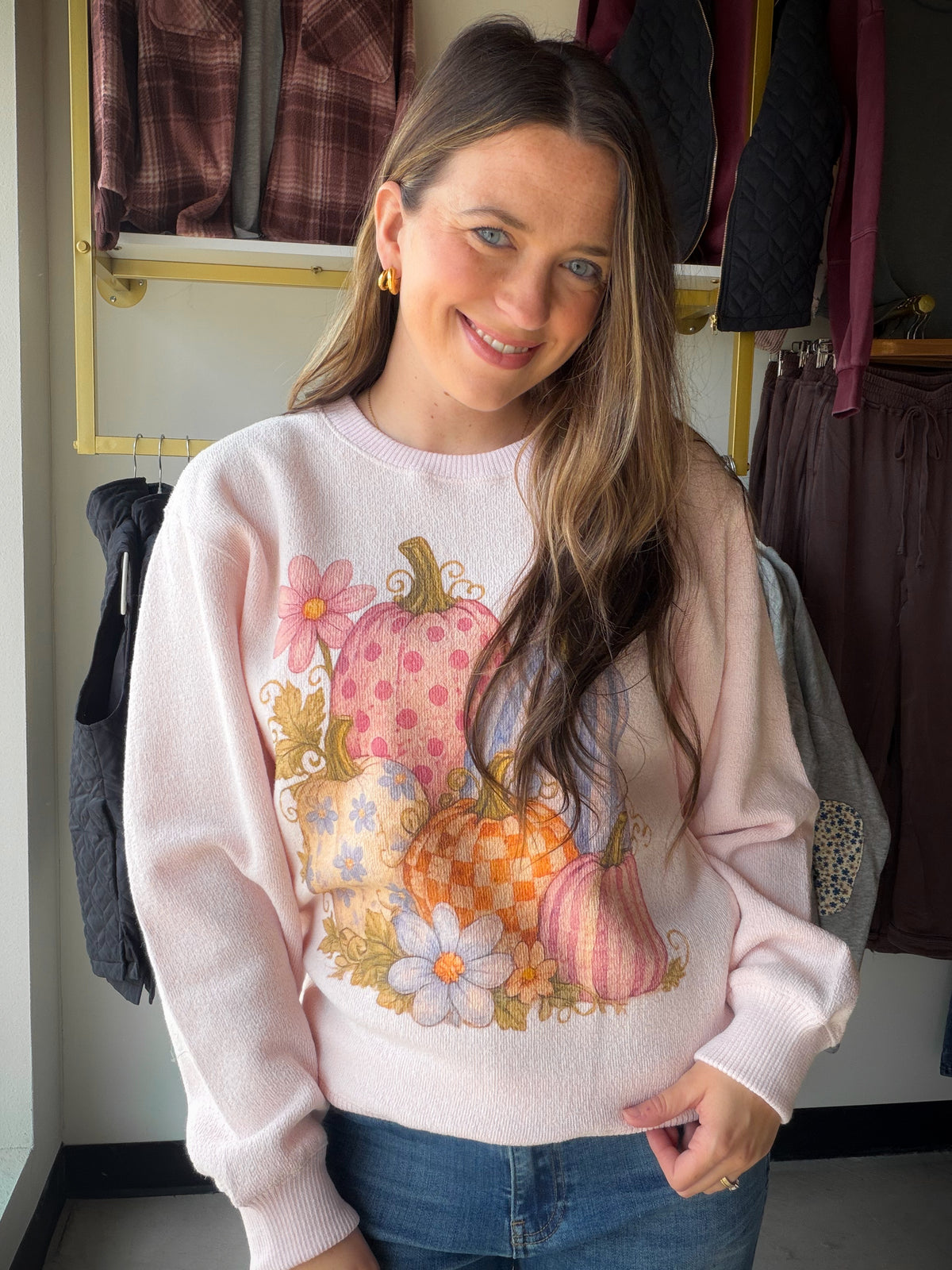 Pink Multi Pumpkin Crewneck