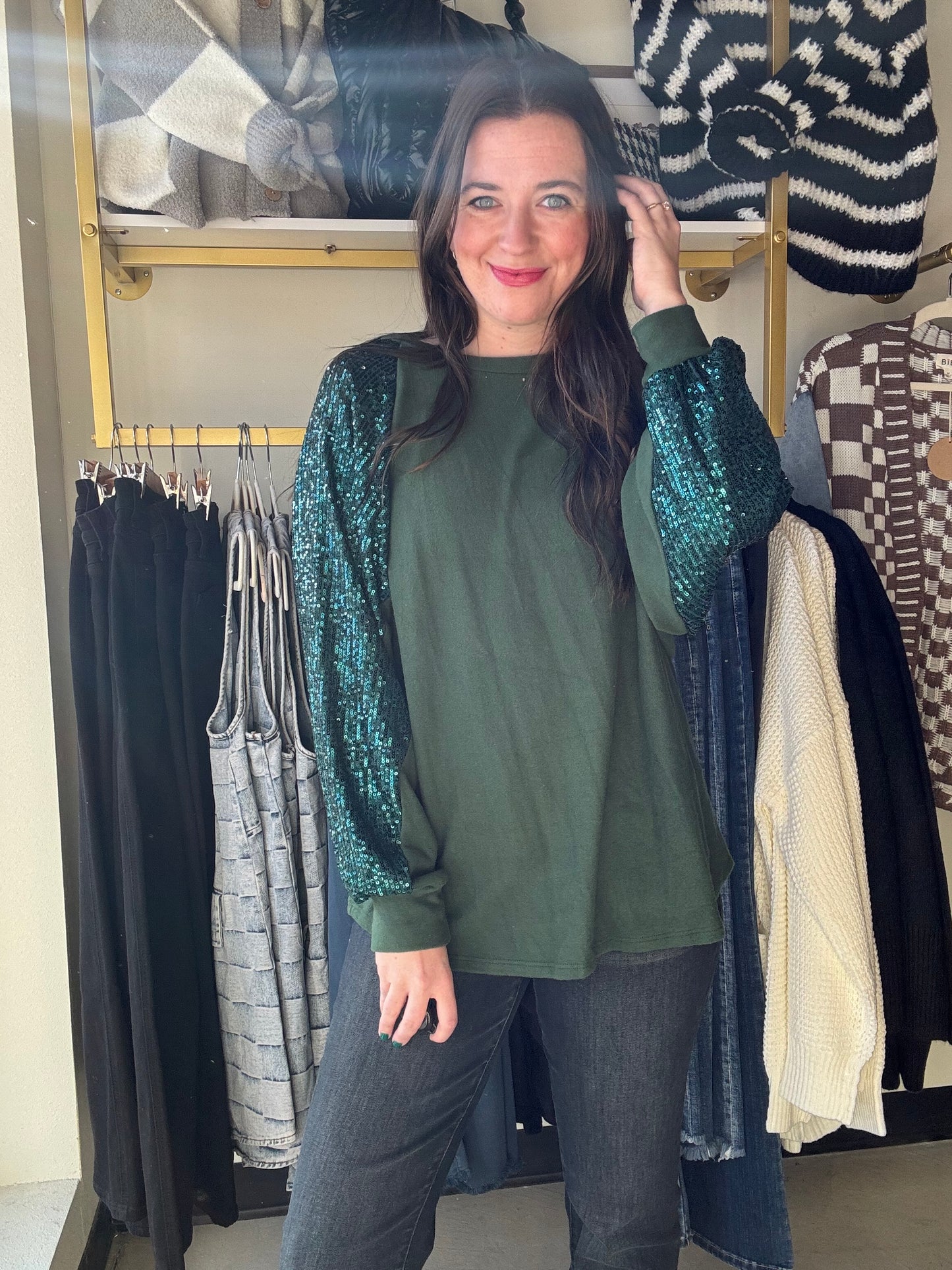 Teal & Forest Sequin Pullover